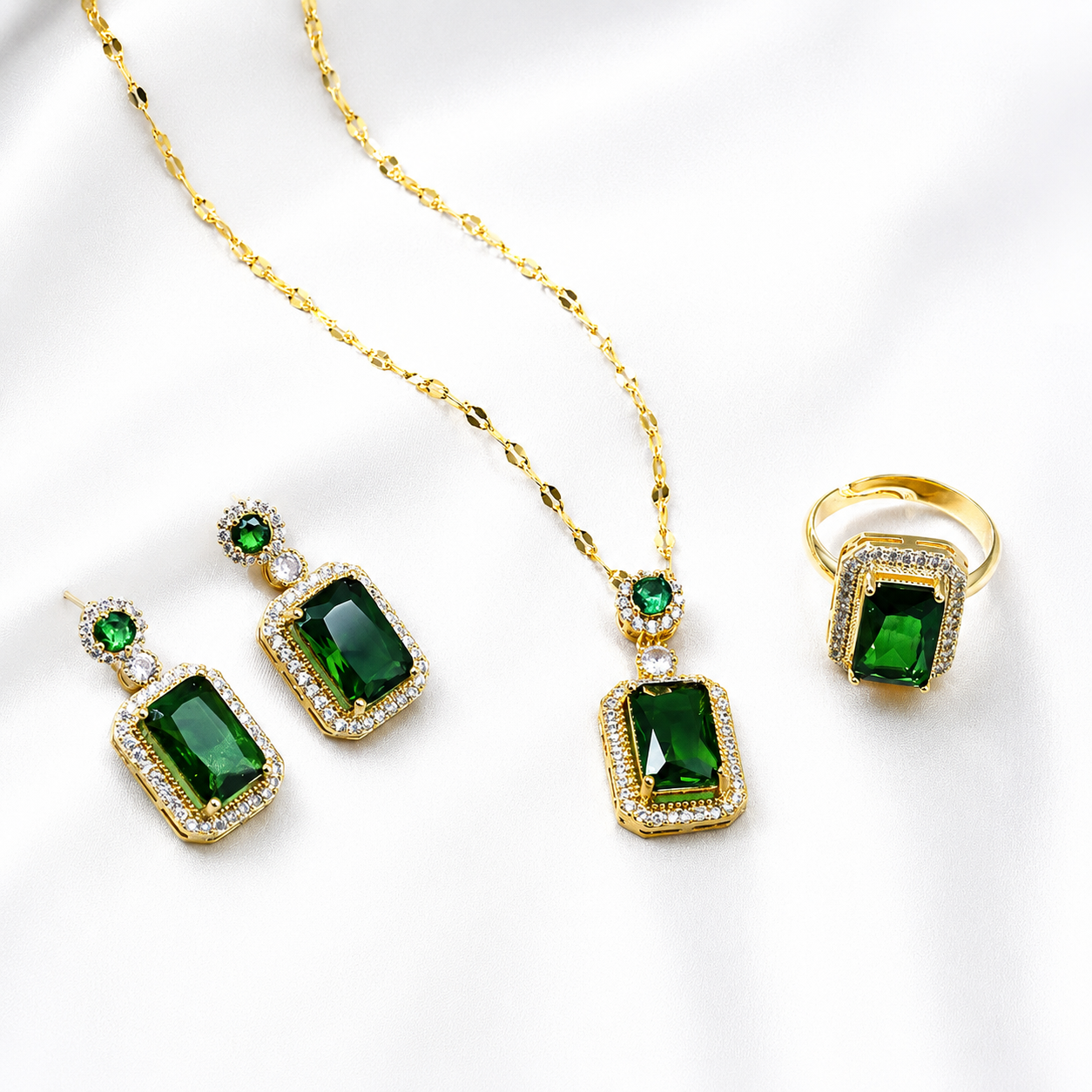 4PCS  Quadrate Rhinestone Jewellery Set - Anglo Cosmetics