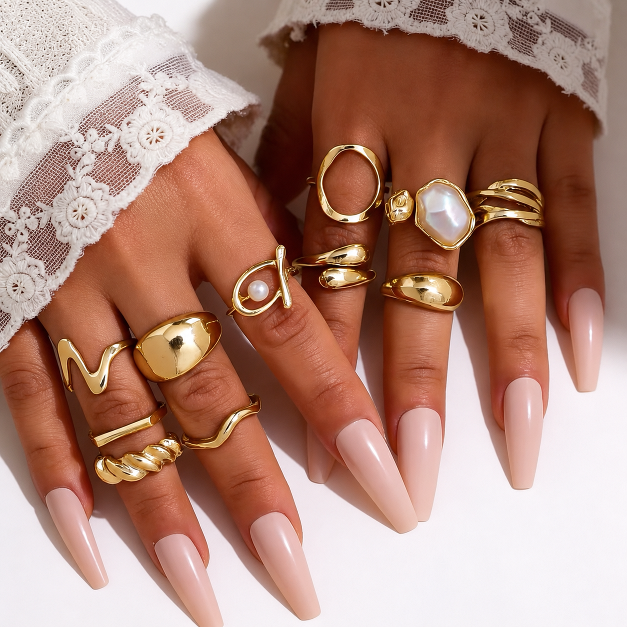 11pcs Punk Style Rings Set, Vintage Geometric Rings Set - Anglo Cosmetics