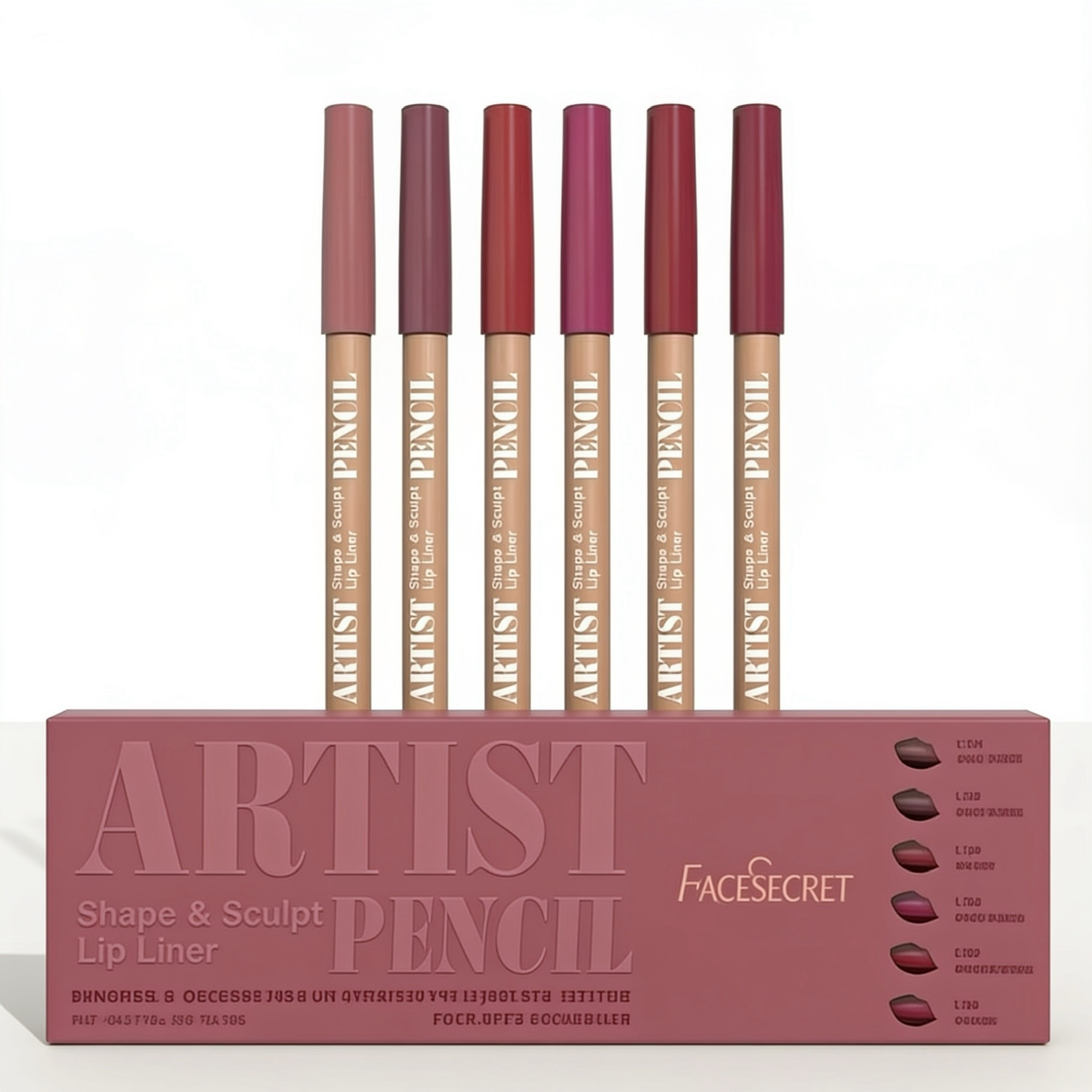 6pcs Rosy Pink Matte Lip Liner Pencils Set  - Anglo Cosmetics